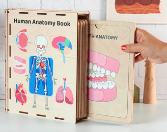 Wooden Book Anatomy for kids, Human anatomy puzzle, Montessori Toddler toys, Human Organs learning, Preschool curriculum, Toddler activities