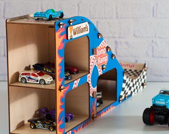 Custom Jump Ramp for Boys, Kids Name Toys, Toys Cars Parking Garage, Montessori Toys Cars Storage, Vehicles Storage, Boys Birthday Gift