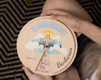 Personalized Bible Story Wooden Wheel for Kids, Sunday School Activity, Baptism Gift