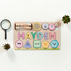 Name puzzle for 1 2 years old, Baby name busy board, Educational puzzle, Baby girl gifts, Toddler birthday gift, Custom handmade wooden toy