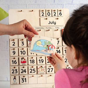 Kalendarz Montessori dla dzieci, Drewniany kalendarz dla maluchów, Kalendarz ścienny na biurko, Pory roku, miesiące i dni tygodnia, Drewniany kalendarz edukacyjny zdjęcie 10