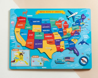 Bright Educational USA Map for Toddler, USA Map Puzzle, Gift for Kids, Montessori Toys 2 yYear Old, United States Puzzle, Learning & School