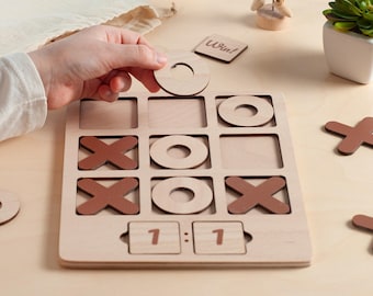 Wooden Tic Tac Toe Game, Personalized Board Game, Handcrafted