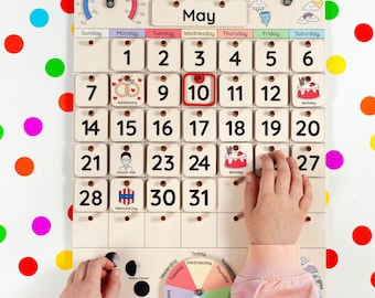 Personalized Kids Perpetual Montessori Calendar, Wooden Toddler Daily Calendar, Classroom & Homeschool Learning Waldorf Calendar