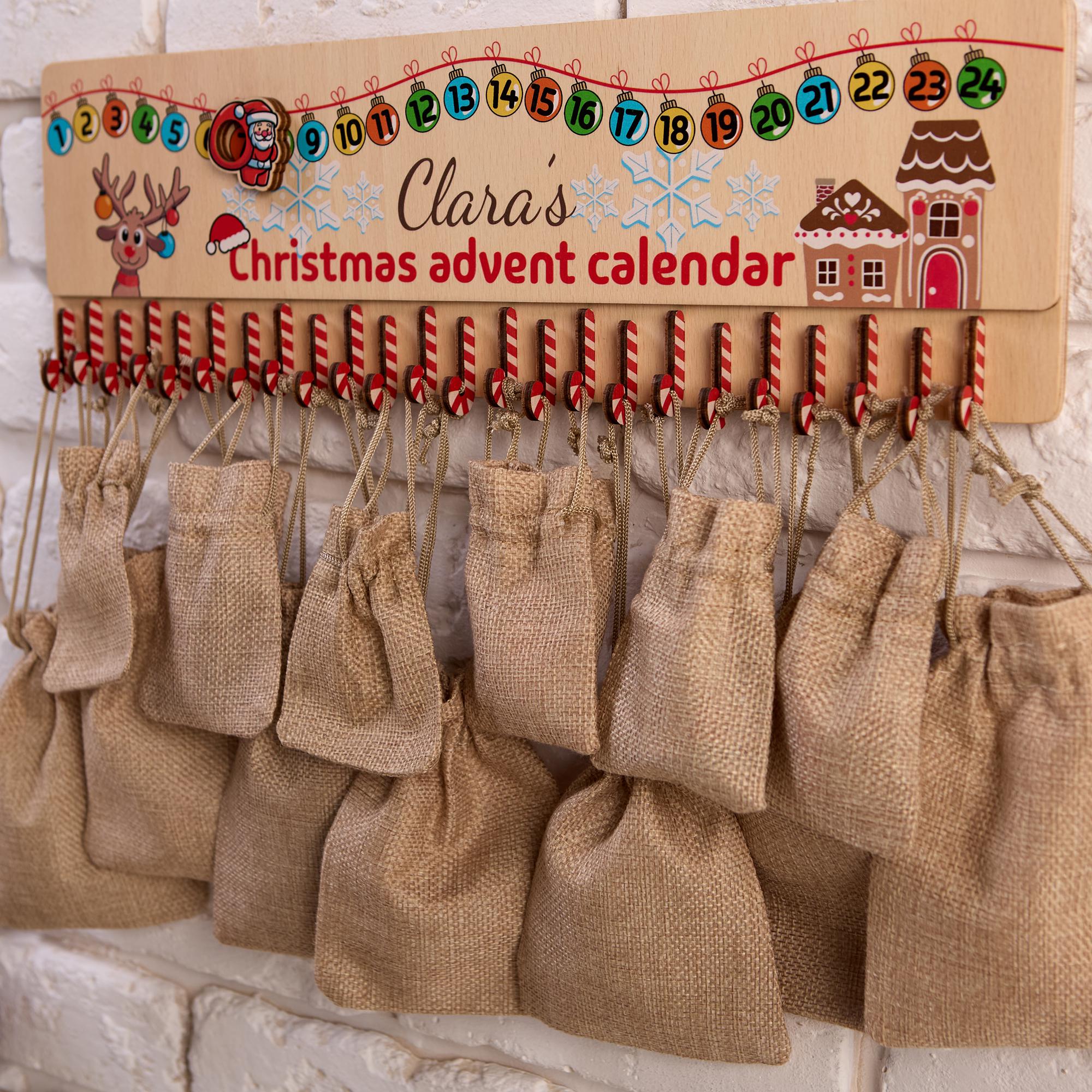 Kids Christmas Advent Calendar with Bags, Christmas Countdown, Hanging Advent Calendar, Wooden Family Advent Calendar, Christmas Activities