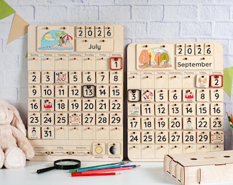 Handmade Wooden Montessori Calendar, Kids Learning, Nursery Decor