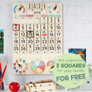 Calendario perpetuo para niños pequeños, Calendario Montessori, Calendario personalizado para preescolar, Regalos para niños, Calendario de escritorio de pared, Juguetes educativos