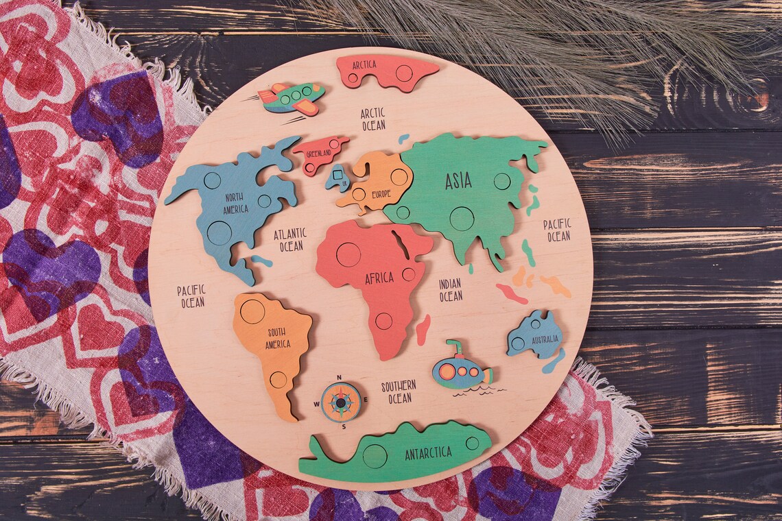 World Map Educational Toy Map Puzzles for Kids Montessori Etsy