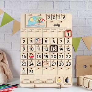 Kalendarz Montessori dla dzieci, Drewniany kalendarz dla maluchów, Kalendarz ścienny na biurko, Pory roku, miesiące i dni tygodnia, Drewniany kalendarz edukacyjny zdjęcie 12
