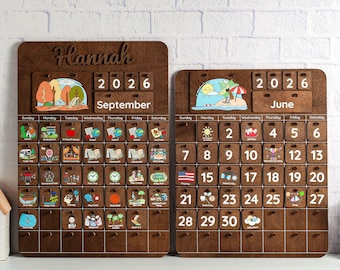 Montessori Calendar, Kids Daily Routine, Chore Chart, Birch Wood, Back-to-School Season Gift