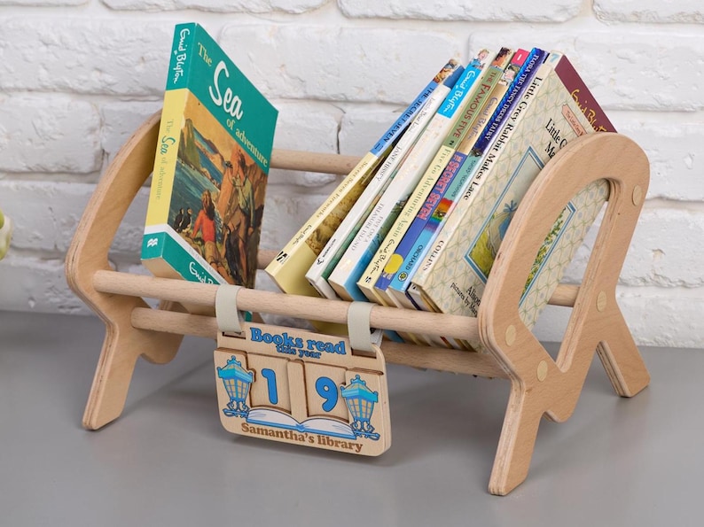 Handcrafted Wooden Kids Bookshelf with Magnetic Calendar & Read Tracker, Personalized Gift for Toddler