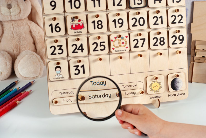 Montessori calendar, Advent calendar, Learning calendar, Kids wall calendar, Wood calendar, Homeschool calendar, Calendar for toddlers image 2