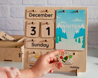 Handmade Wooden Montessori Perpetual Calendar 2026, Kids Learning Gift