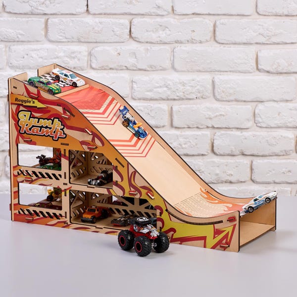 Personalized Wooden Jump Ramp: Montessori Toy Car Garage, Back to School Seasonal Gifts