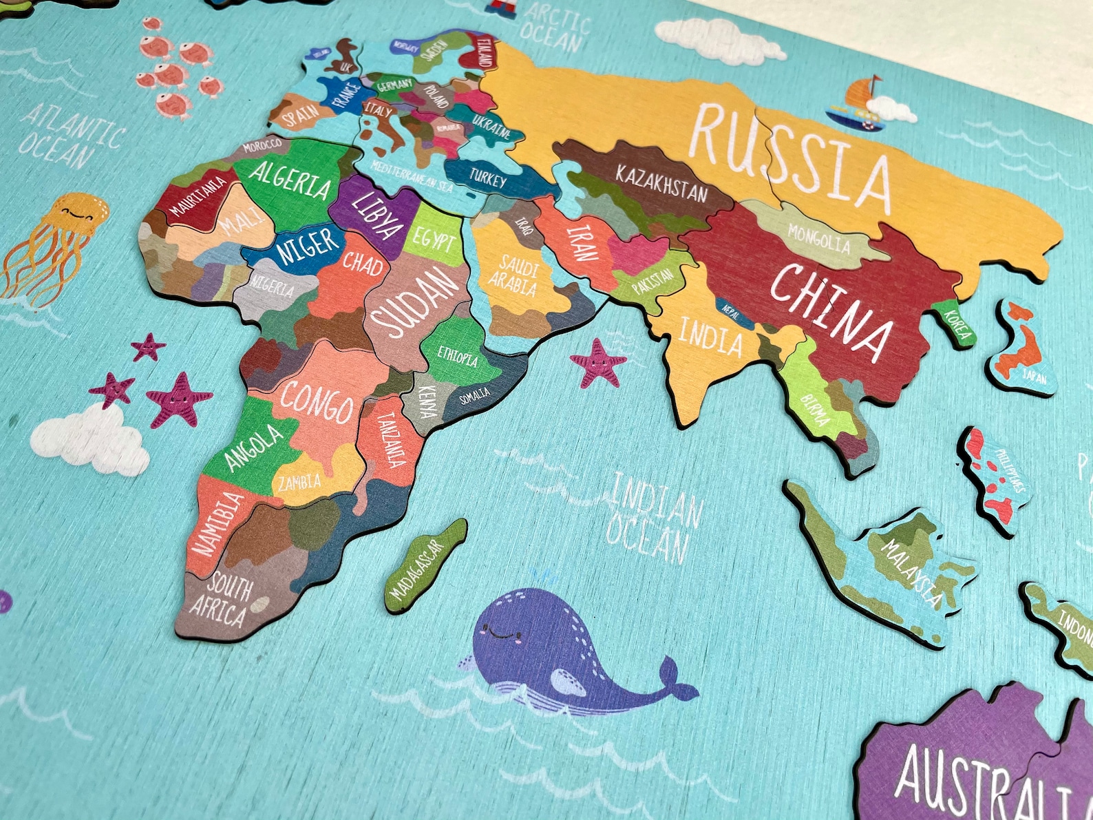Kids Puzzle World Map Puzzle Educational Toy Wooden | Etsy