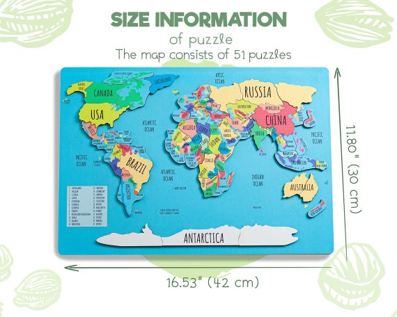Mappa del mondo, giocattolo educativo, mappa puzzle per bambini, puzzle  Montessori, regalo per bambini, mappa puzzle in legno, giocattoli in legno,  mappa del mondo degli animali -  Italia