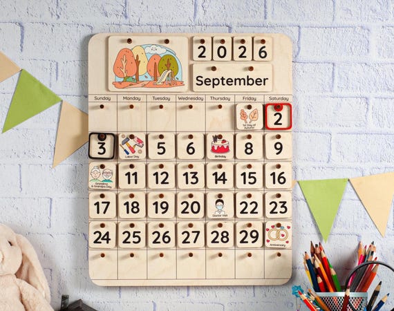 Montessori Calendar for Kids, Toddler Wooden Calendar, Wall Desk Calendar, Seasons Months and Days of The Week, Wooden Learning Calendar