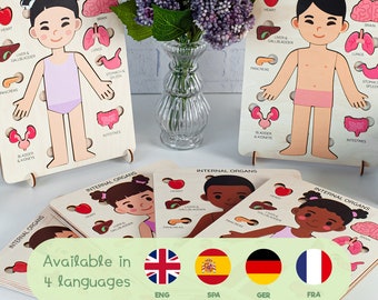 Houten speelgoed menselijke anatomie, puzzel lichaamsorganen, educatieve montessori-kaart