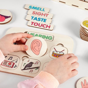 Fünf Sinne passende Karten, Emotionsdiagramm-Puzzle für Kleinkinder, Lernspielzeug, Holzspielzeug, Montessori-Spielzeug, Therapiewerkzeuge