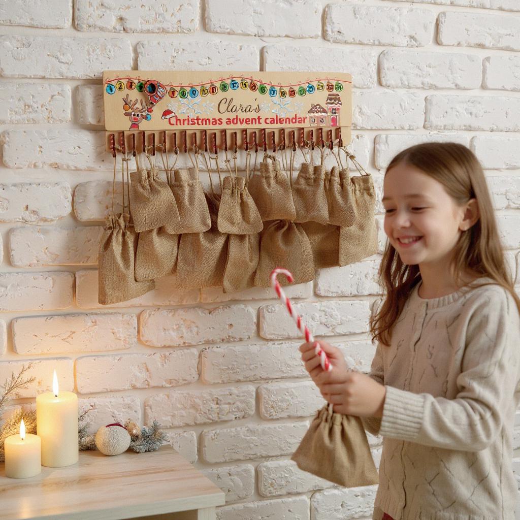 Kids Christmas Advent Calendar with Bags, Christmas Countdown, Hanging Advent Calendar, Wooden Family Advent Calendar, Christmas Activities
