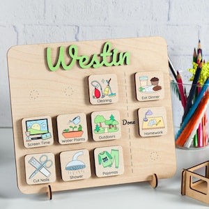 Personalized Wooden Routine Chart, Montessori Visual Schedule for Toddlers, 6 Years Old Gift