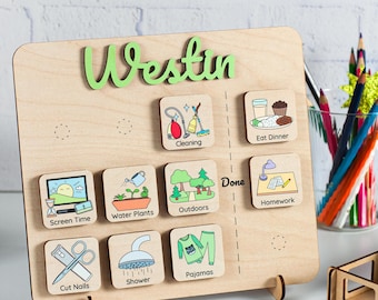 Gepersonaliseerde houten routinegrafiek, visueel Montessori-schema voor peuters, cadeau 6 jaar