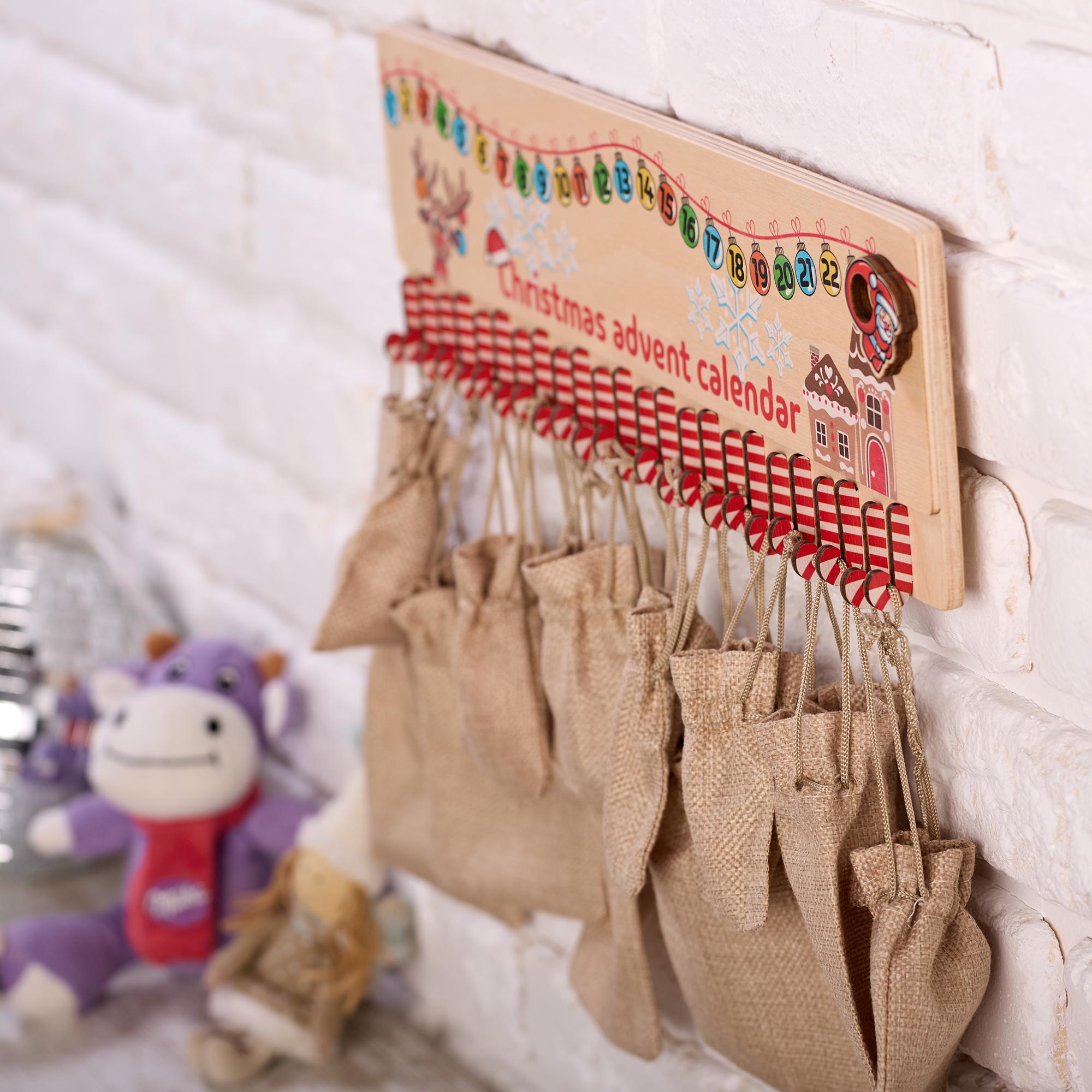 Kids Christmas Advent Calendar with Bags, Christmas Countdown, Hanging Advent Calendar, Wooden Family Advent Calendar, Christmas Activities