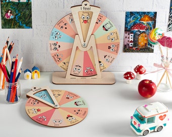 Wooden Emotional Wheel for Kids, Feelings Chart, Emotion Regulation Tool, Gift for 6 Years Old