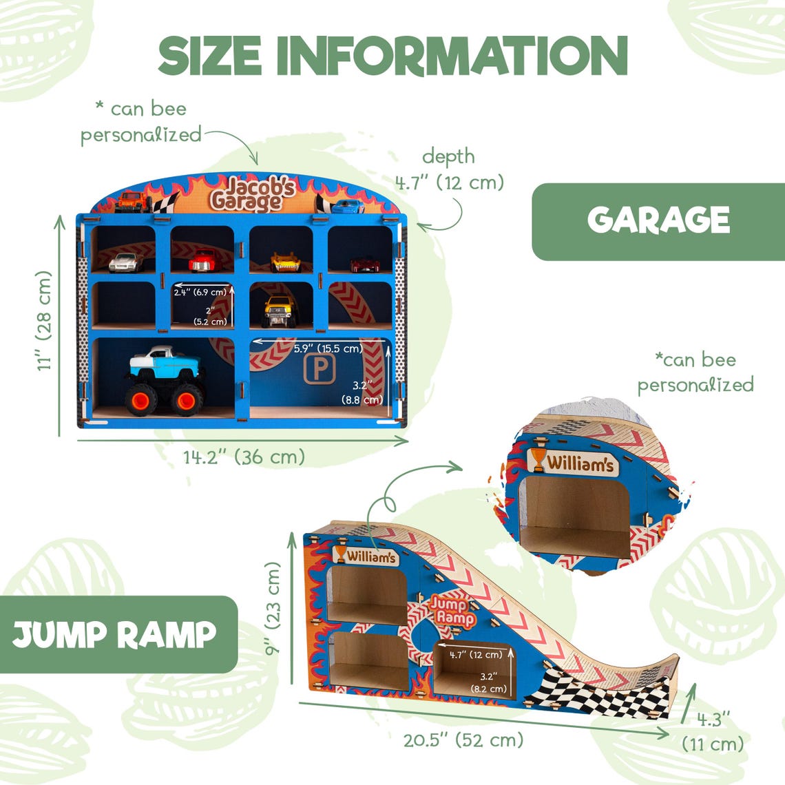 Personalized Jump Ramp, Toy Car Parking Garage, Name Garage for Boys ...