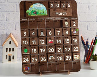 Montessori Perpetual Calendar, Personalized Wooden Kids Educational Toy, Gift for 5 Years Old