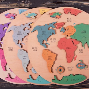 Kids World Map - Wooden toys , Montessori puzzle, Wooden world map, Educational toy