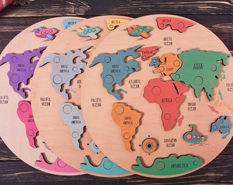 Kids World Map - Wooden toys , Montessori puzzle, Wooden world map, Educational toy