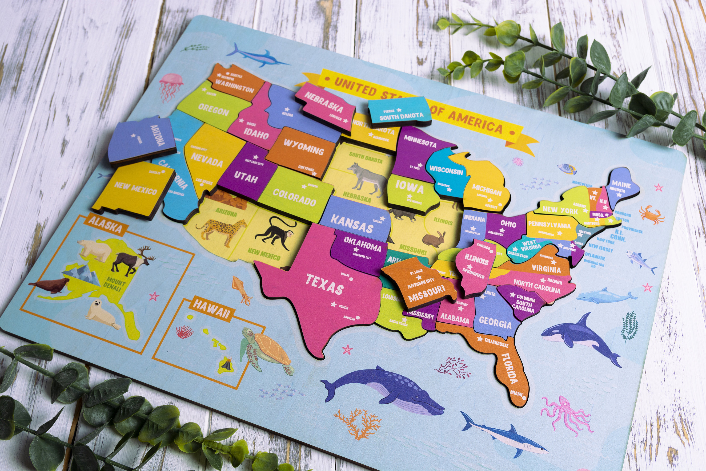 US map puzzle Wooden map puzzle Kids Puzzle Educational | Etsy
