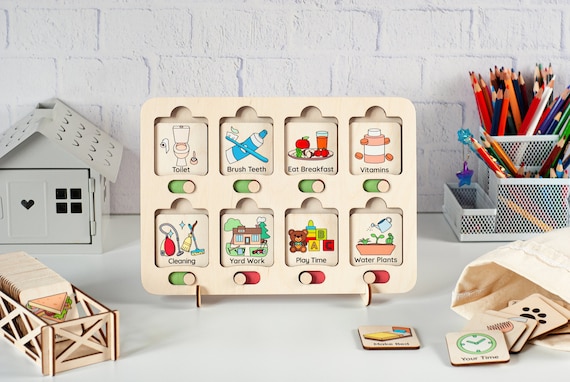 Wooden Visual Schedule for Kids, Chore Kids Chart, Bedtime Routine Chart