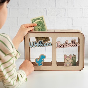 Cofrinho personalizado para crianças, Cofrinho para crianças, Cofrinho de madeira para crianças, Cofrinho com nome personalizado, Presente para crianças