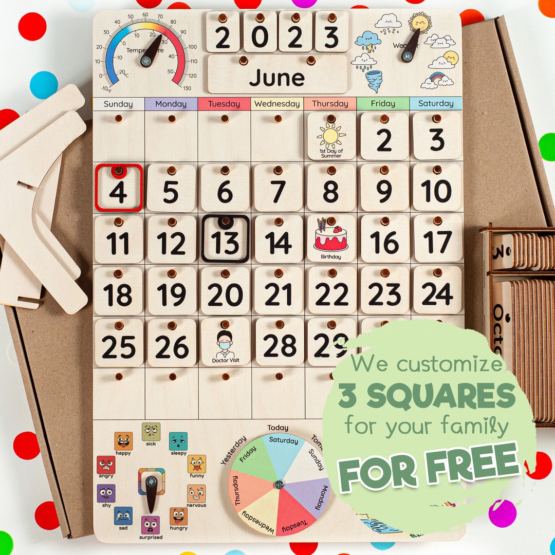 Custom Kids Wall Calendar, Perpetual Calendar, Montessori Calendar ...