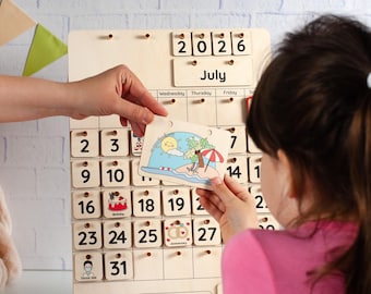 Gift for 5 Years Old - Montessori Wooden Calendar for Toddlers, Kids Monthly Wall Chart