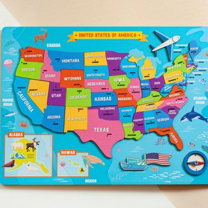 Idee regalo di compleanno per bambini piccoli, puzzle in legno con mappa degli Stati Uniti per bambini, geografia prescolare, giocattoli Montessori, mappa degli Stati Uniti, regali per bambini