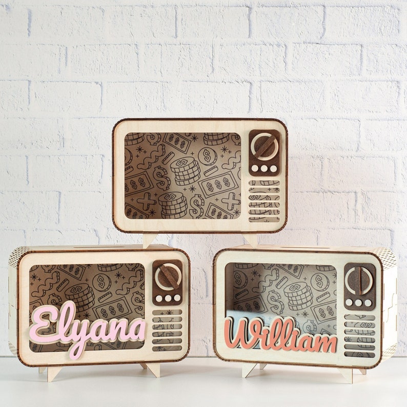 Managing money is a fundamental skill for any person, so it’s really important to learn it from an early age. Together with a personalized piggy bank, your kid will happily learn to handle their pocket money. The original design in the retro style will easily fit any interior.