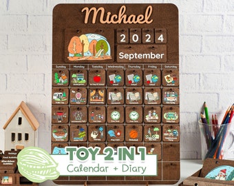 Montessori Calendar, Chore Chart for Kids, Set 2 in 1 Toy, Daily Routine for Toddler, Advent Calendar, Calendar with Diary, Gifts for kids