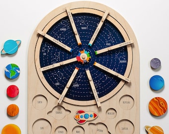 Wooden Solar System Puzzle, Montessori Space Busy Board, Educational Christmas Gift Toy for Kids