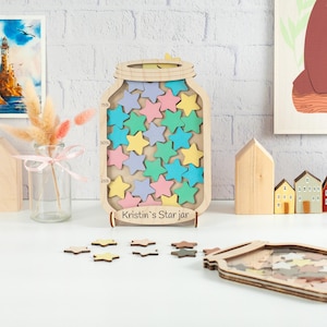 Individuelles Sternenglas mit Marken, personalisiertes Belohnungsglas, Geschenke für Kinder, Belohnungssystem für das Verhalten von Kindern.