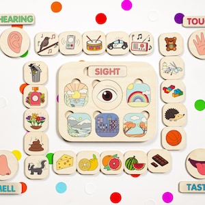 Five Senses Busy Board, Matching Game, Birthday Gift for Kids, Five Senses Educational Puzzle, Preschool Toddler Activities, Montessori Toys
