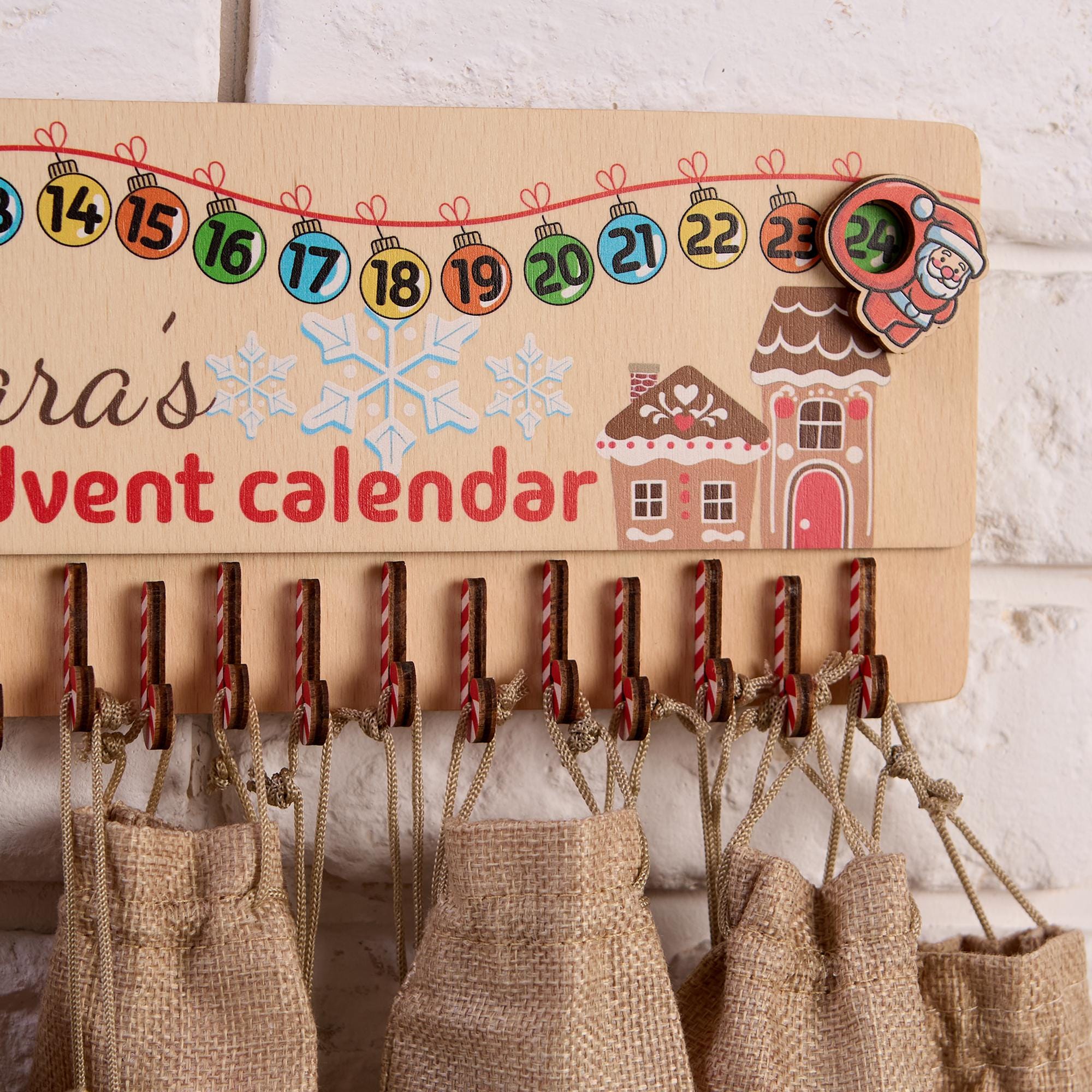 Kids Christmas Advent Calendar with Bags, Christmas Countdown, Hanging Advent Calendar, Wooden Family Advent Calendar, Christmas Activities