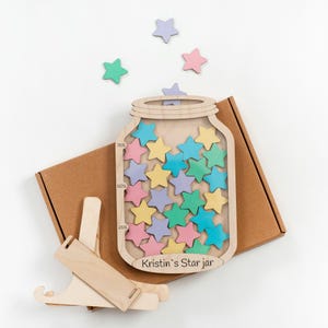 Behavior Reward System for Kids, Personalized Reward Jar for Toddler, Kids Jar with Tokens, Wooden Jar with 30 Coins, Toddler Present Gift