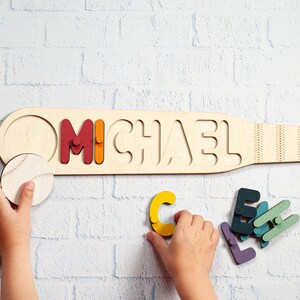 Boy Name Puzzle, Baseball Name Puzzle With Pegs, 3rd Birthday Gift, Baseball Nursery Decor, Toddler Toy, Girl Name Sign Montessori image 10