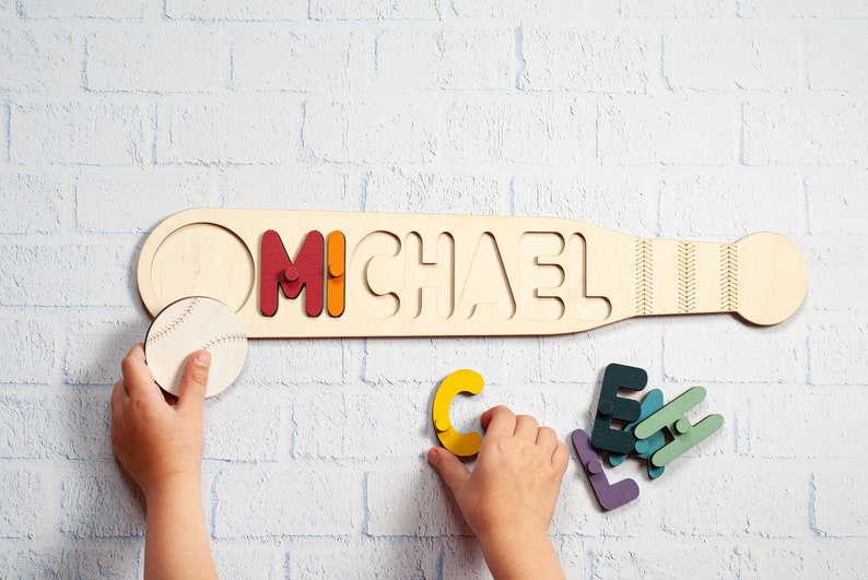 Baby Boy Name Puzzle, Baseball Name Puzzle With Pegs, 1St Birthday Gift Baby, Baseball Nursery Decor, Toddler Toy, Baby Name Sign Montessori image 10