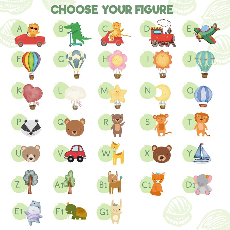 May include: A colourful alphabet chart featuring illustrations of various animals, vehicles, and objects. Each letter is paired with a corresponding image, such as a lion in a red car for 'A', a crocodile on a scooter for 'B', and a hot air balloon with a heart for 'K'.