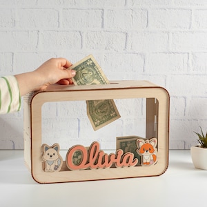 Cofrinho de madeira personalizado para crianças, caixa de dinheiro de madeira, cofrinho para crianças pequenas, cofrinho com nome personalizado, cofrinho com nome para crianças, presente para crianças de 3 anos