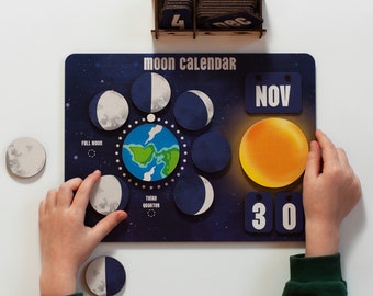 Magnet Moon Phases Board For Kids, Montessori Toy, Toddler Moon Calendar, Activity Memory Learning Toys, Preschool Calendar, Gift for Kids